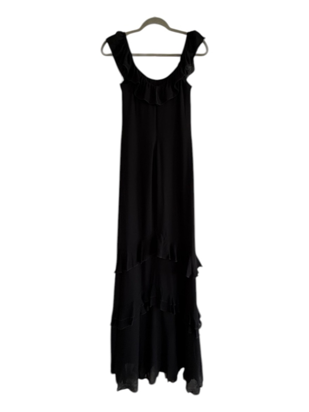 NEW Reformation Tripoli Dress Black Maxi Ruffle Tiered Cap Sleeve Fitted Gown 2 - Picture 8 of 11
